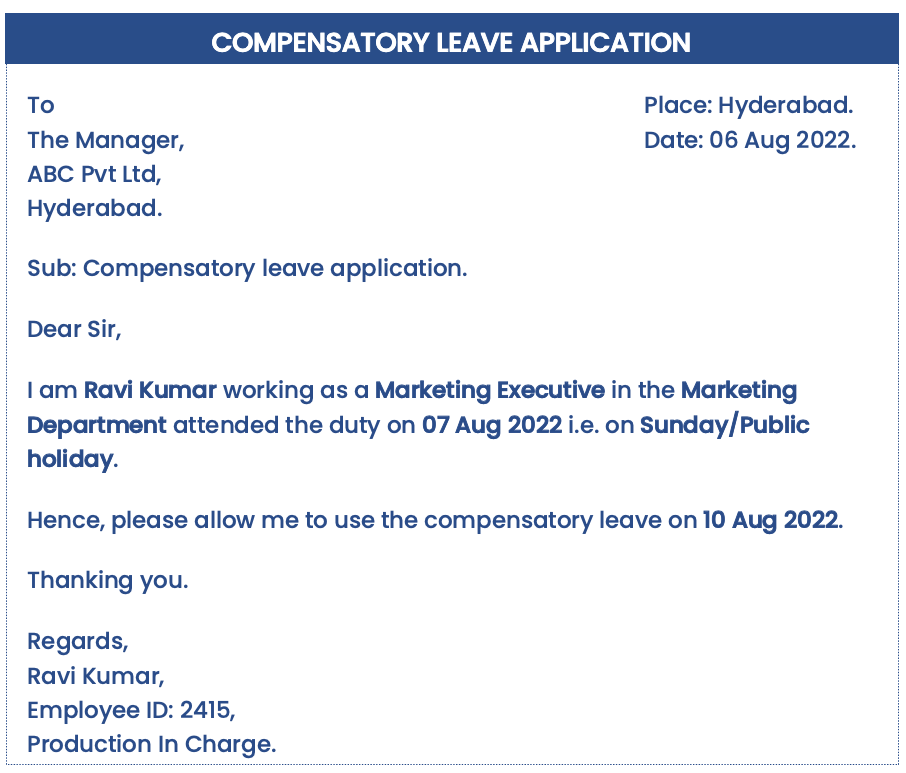 Compensatory leave application in English