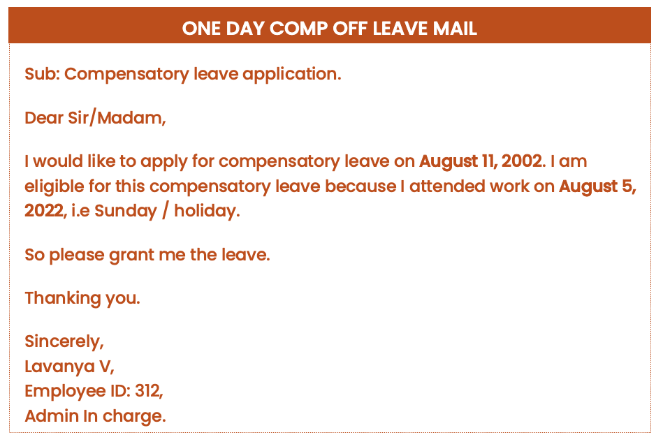 One day comp off leave email