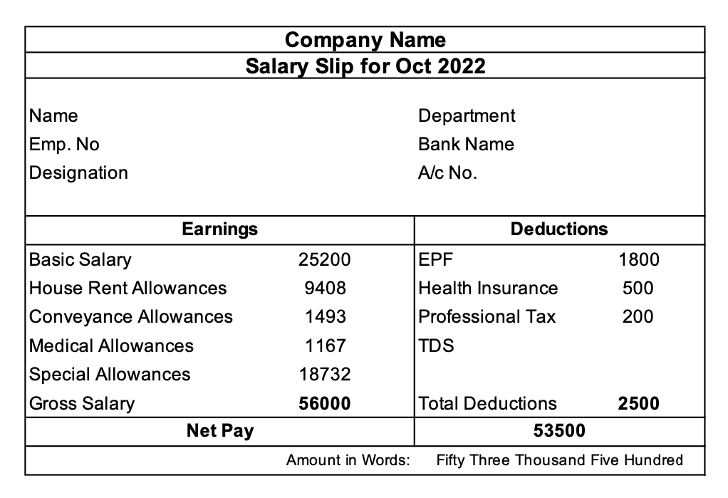 Salary slip format in excel download free