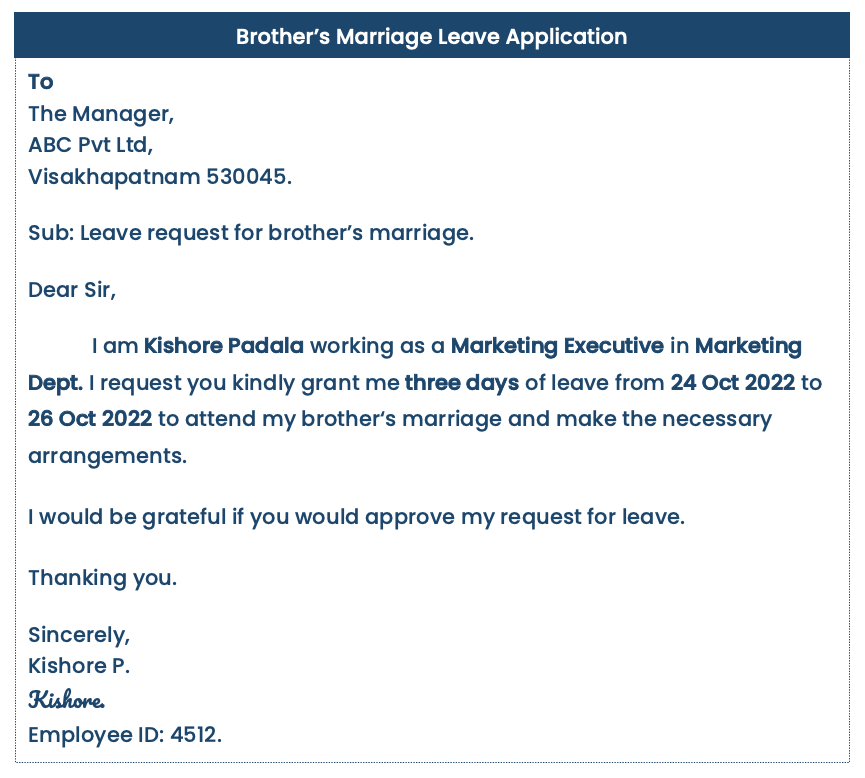 Leave application for brother's marriage