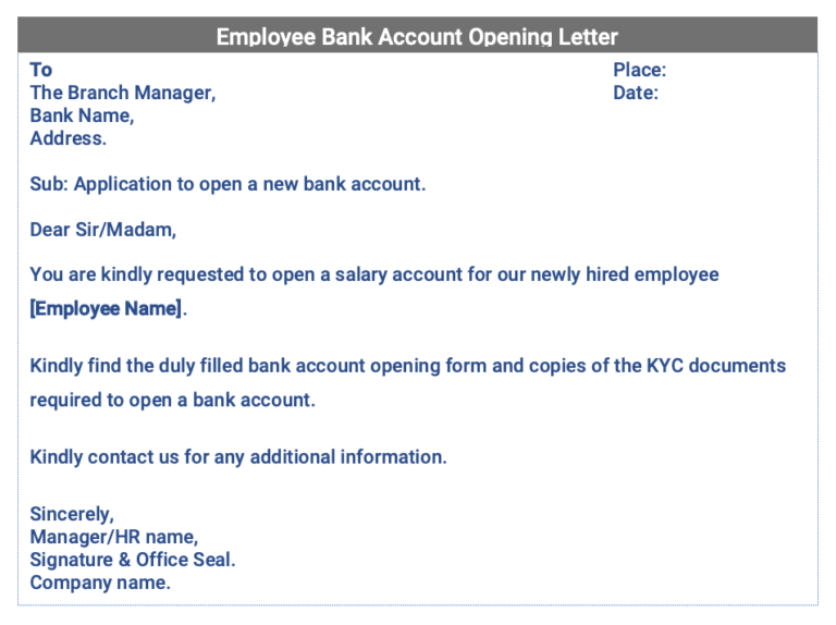 application letter for opening a salary account