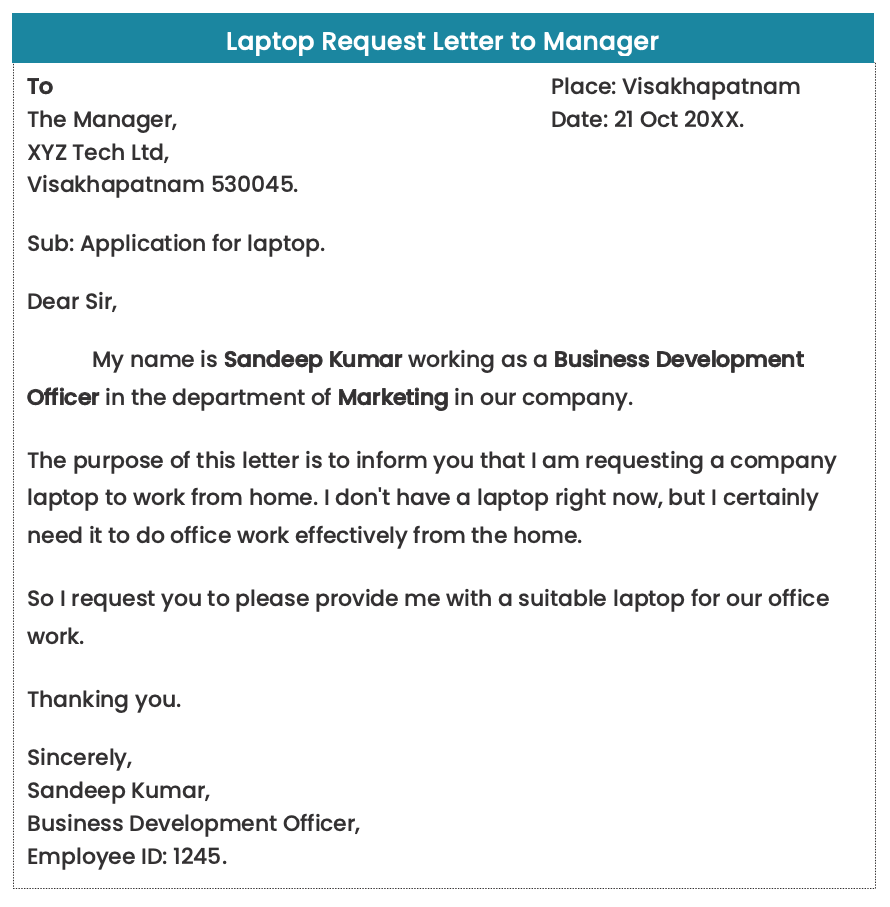 Laptop request letter to manager