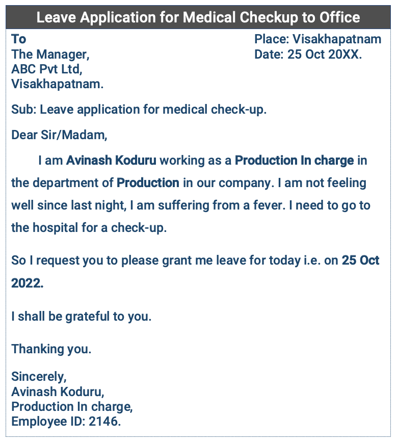 Leave application for medical checkup to office
