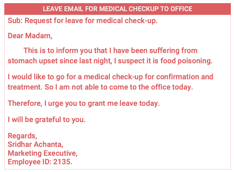 Leave email for medical checkup to office