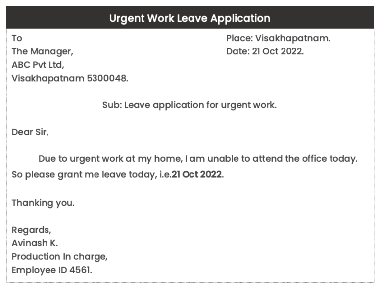 application letter for urgent leave
