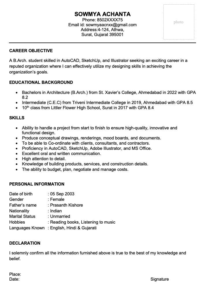 Architect resume template download for freshers