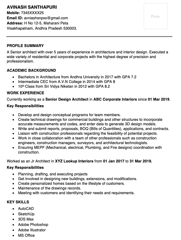Architect resume for experience template in Word