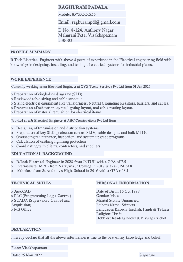Blank resume format PDF download experienced