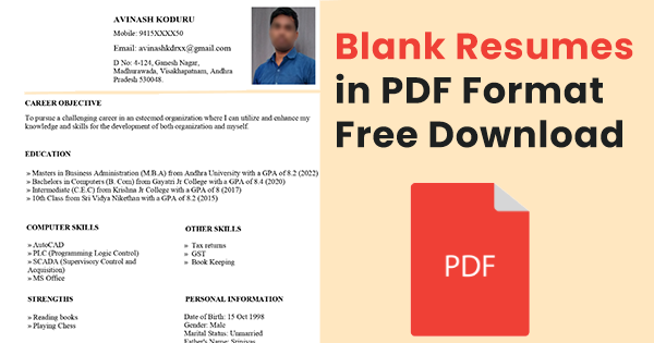 Blank resume formats PDF download