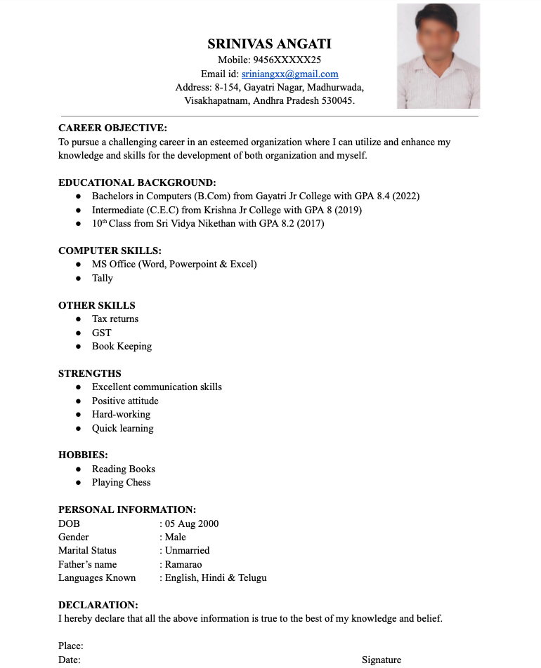 Google doc fresher resume template free download