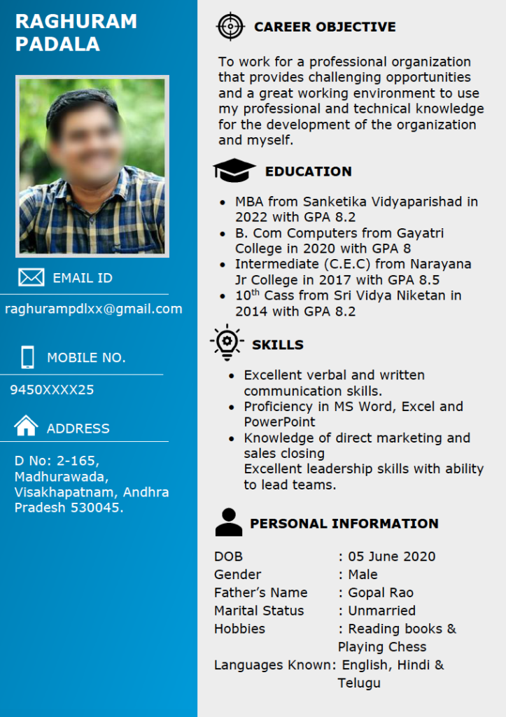 Modern resume template in Word for freshers