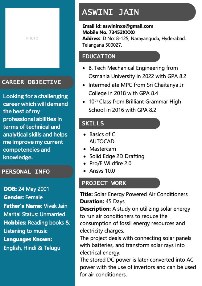 Attractive modern resume templates for freshers