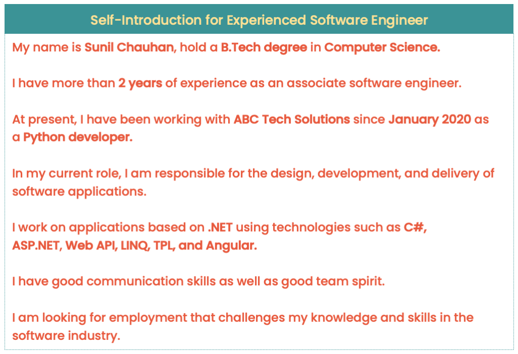 Experienced software engineer self introduction