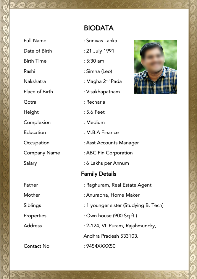 Marriage biodata for male in Word
