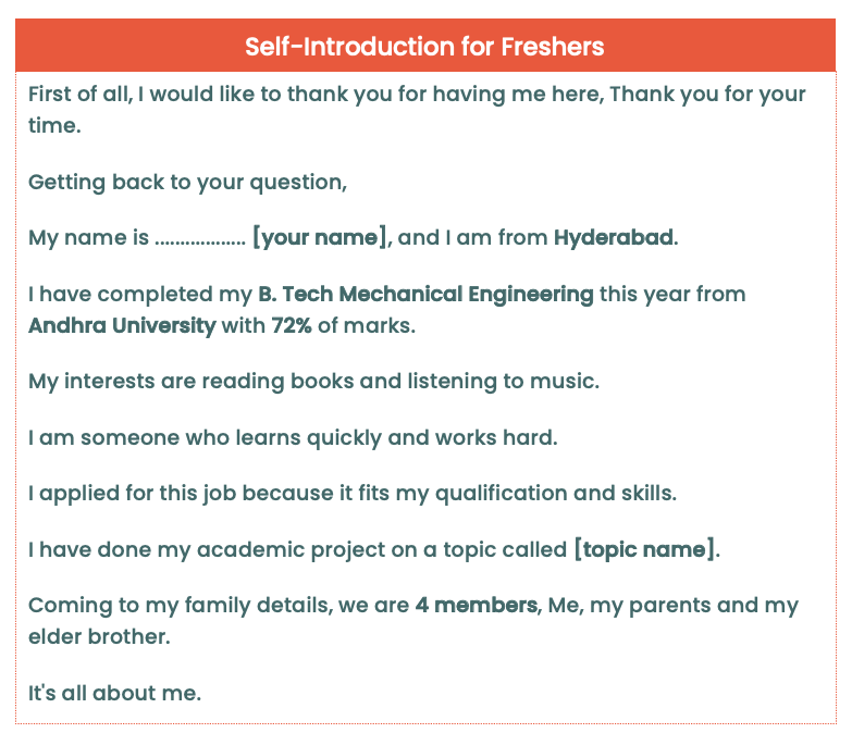 Self introduction sample for freshers