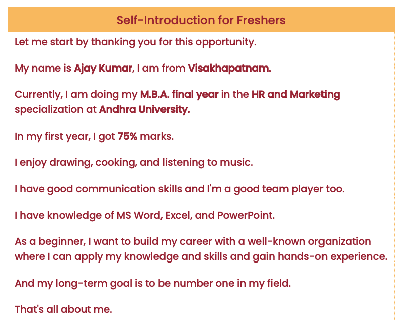 Self introduction sample for students