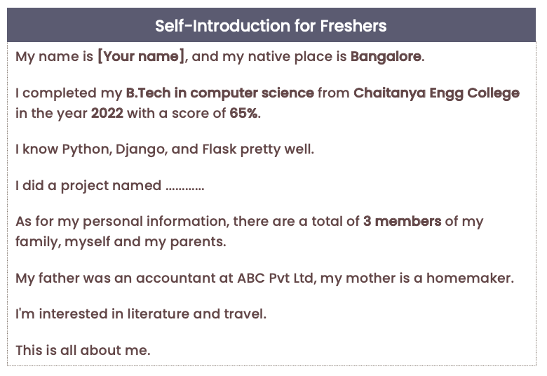 Self introduction for fresher example