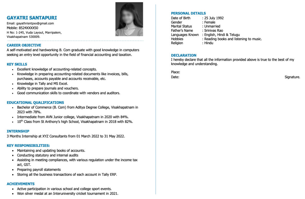 2 page resume format for freshers free download