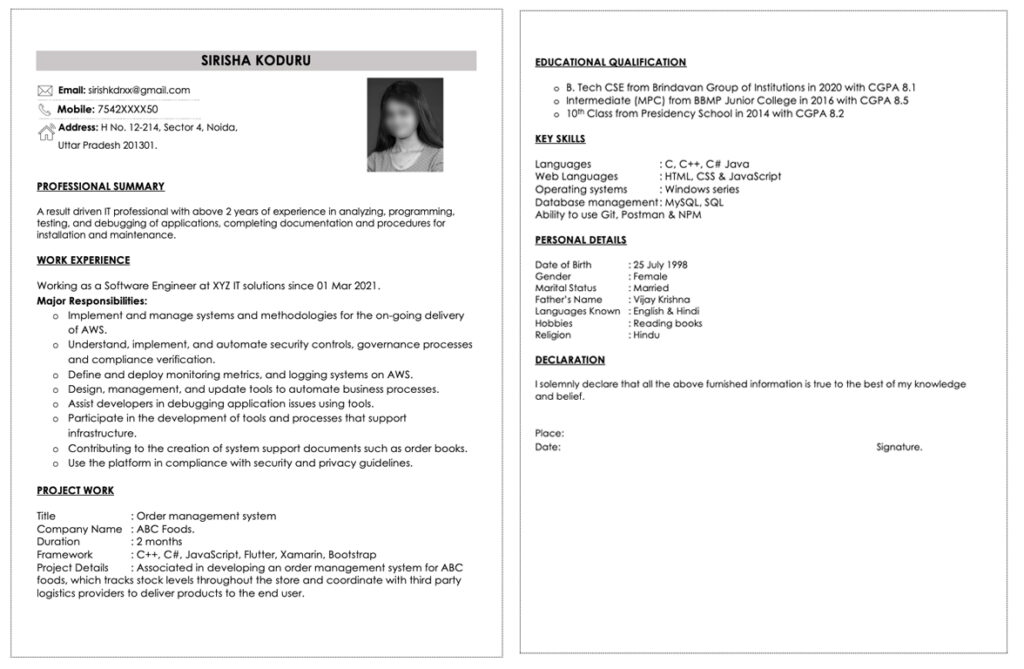 2 page resume templates for experienced