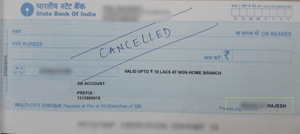 Cheque for EPF withdrawal with name on it