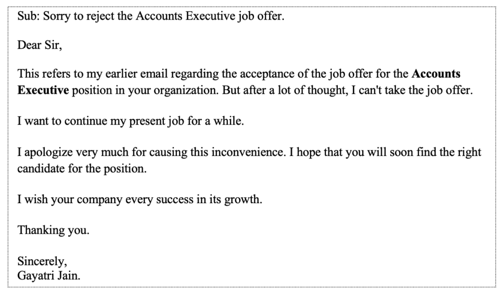 Job offer rejecting email after accepting it.