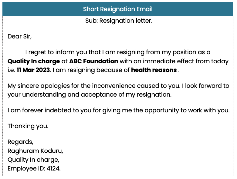 Short resignation email with immediate effect