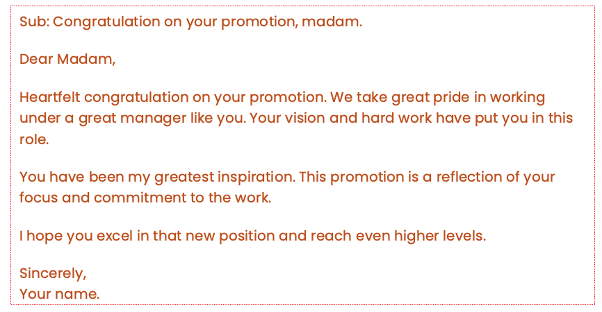 Promotion congratulations email to boss