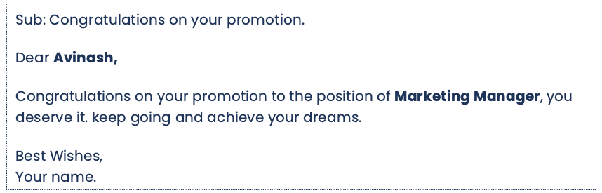 Promotion congratulations email example