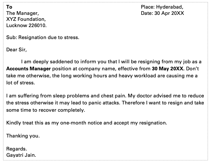 Resignation letter for health issues