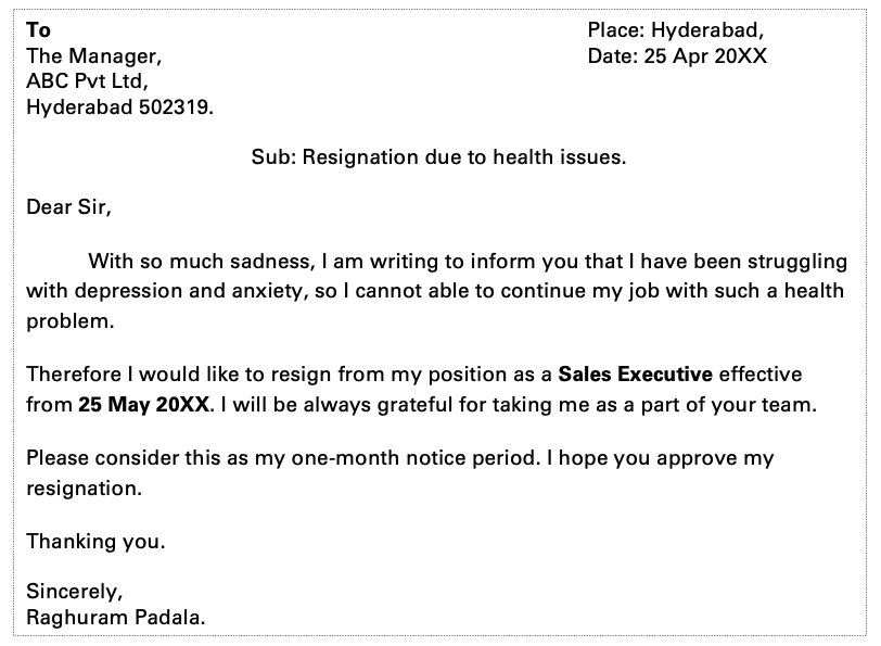 Simple resignation letter for health reasons