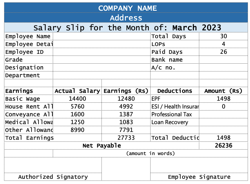 Simple Salary Slip Formats In Excel Word Pdf Download