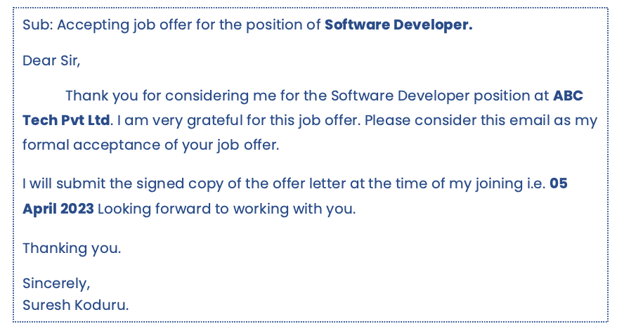 Job offer thank you mail