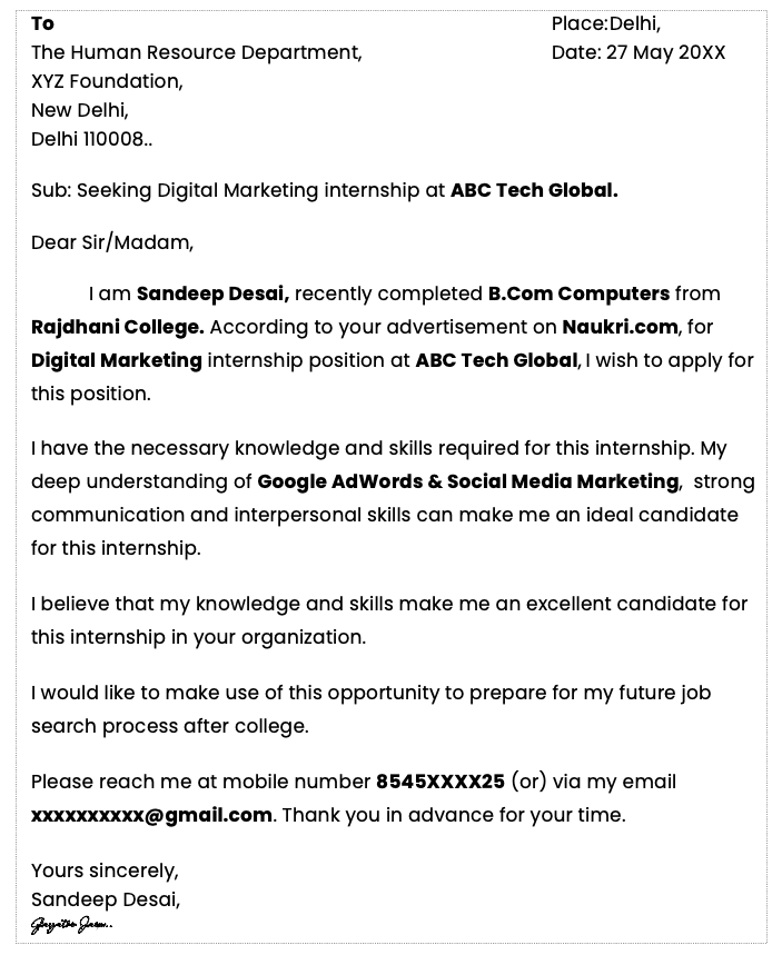 Internship cover letter example free download