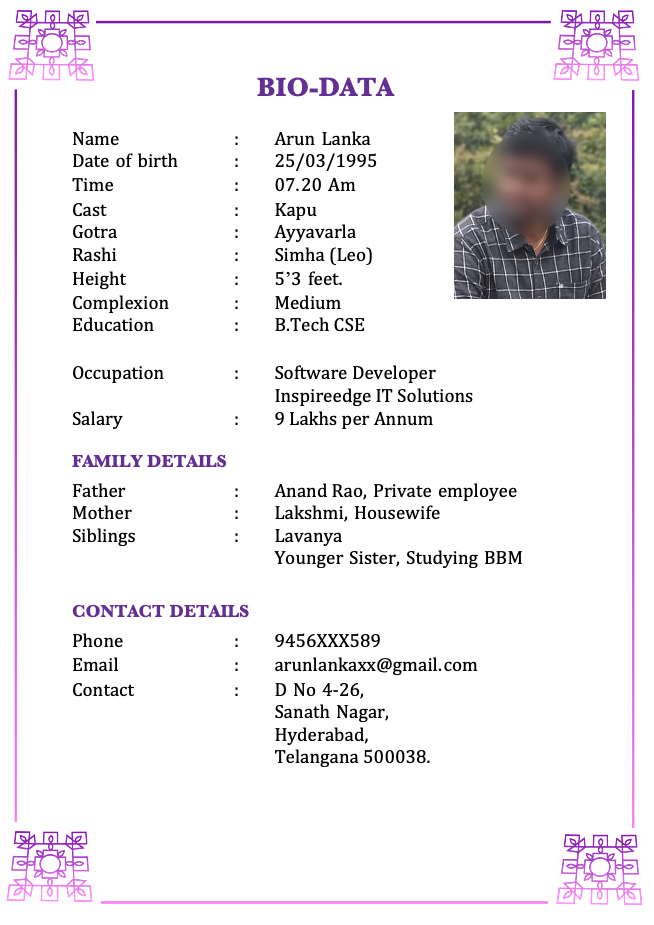 Marriage biodata in Word free download