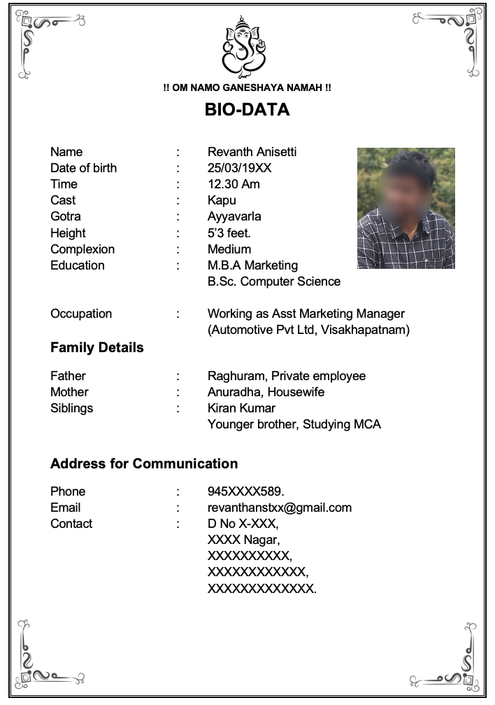 Marriage biodata format word pdf