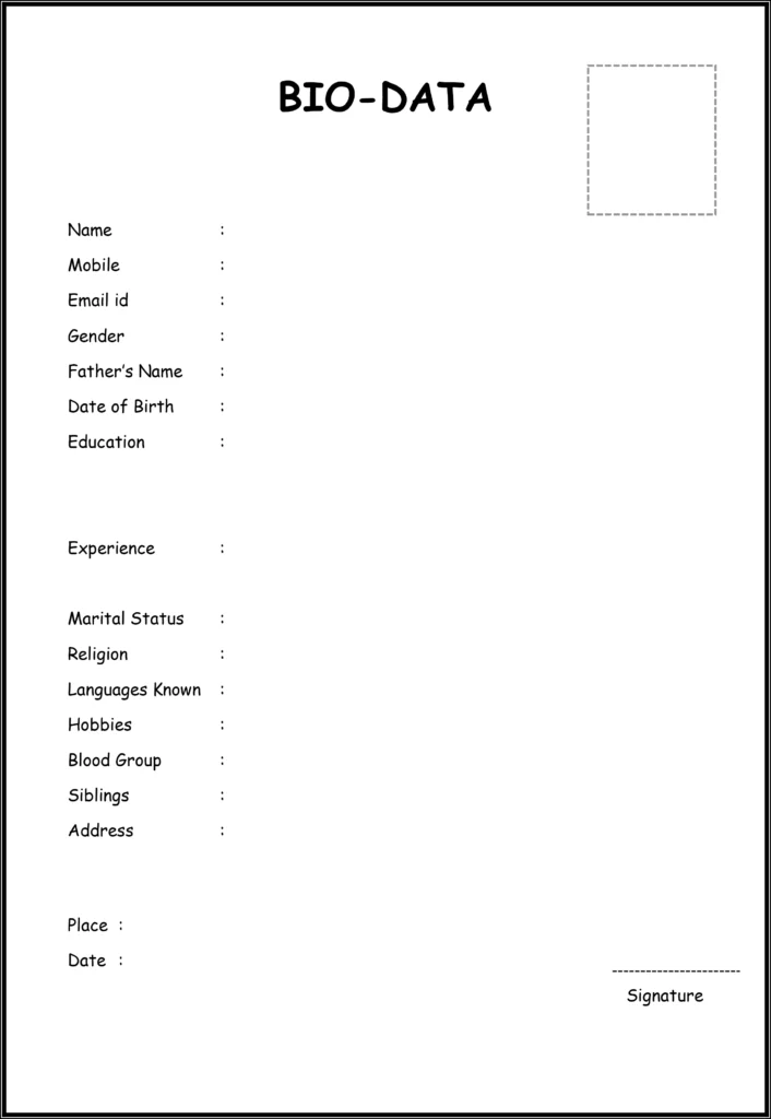 Blank job biodata PDF and Word