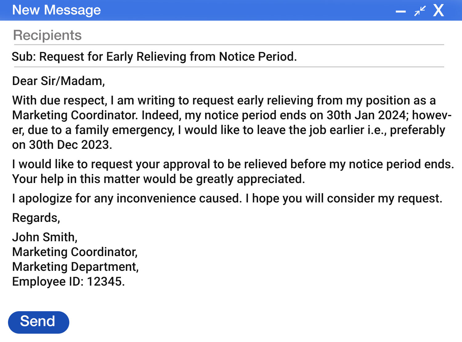Early relieving email from notice period