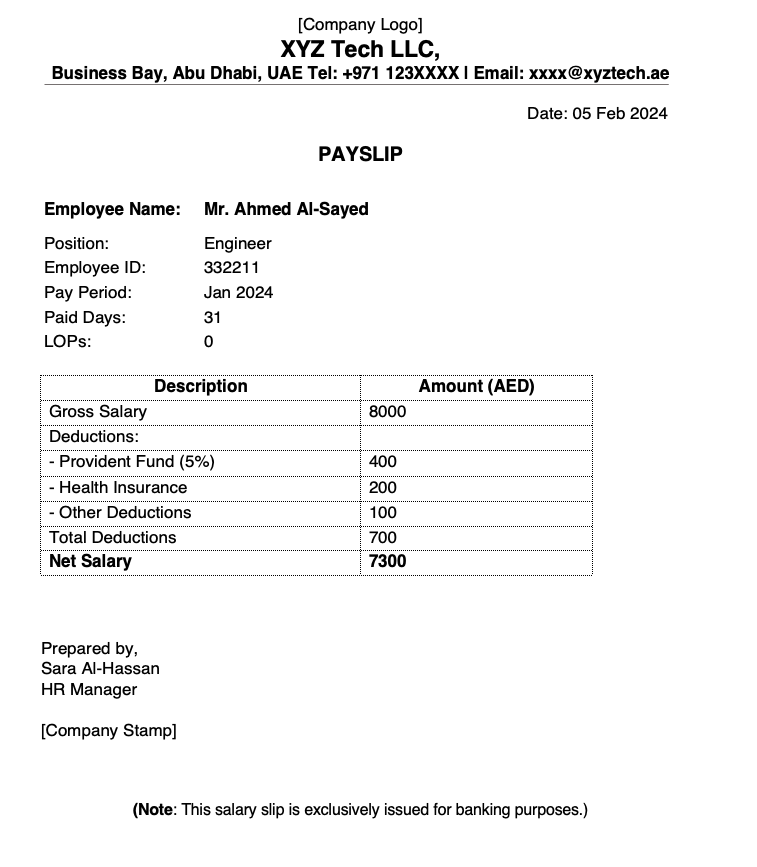 UAE salary certificate format in Word free download