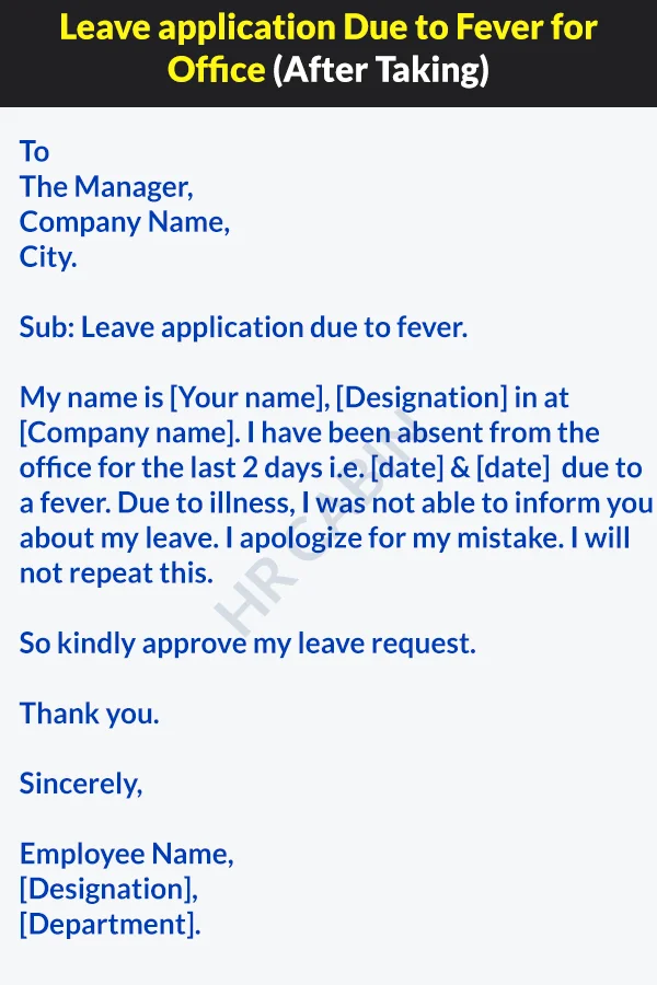 Leave application Due to Fever for Office After Taking