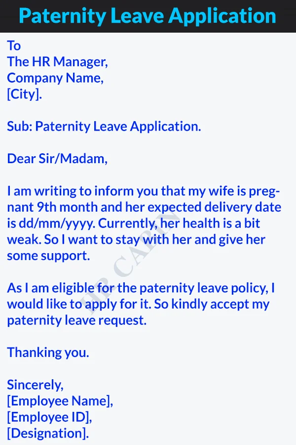 Leave application for wife delivery