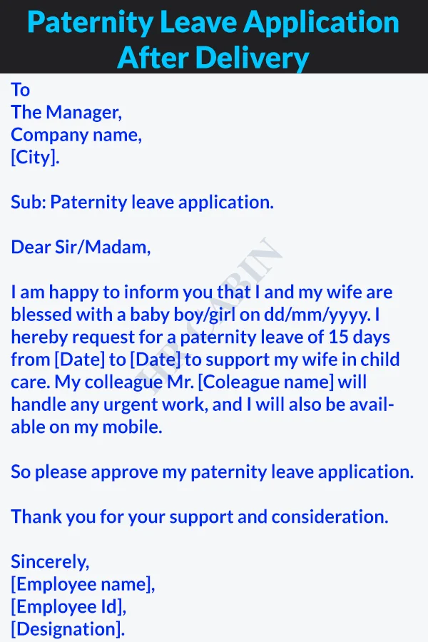 Paternity leave application after delivery