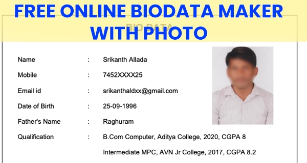 Free online job biodata maker with photo