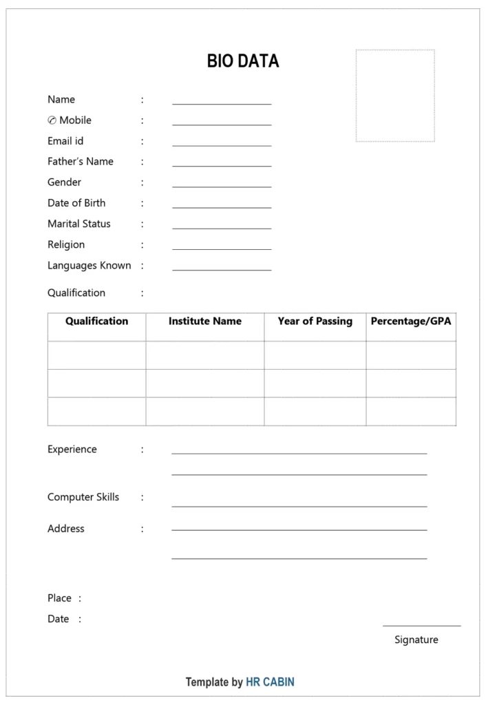 biodata form blank resume format pdf free download