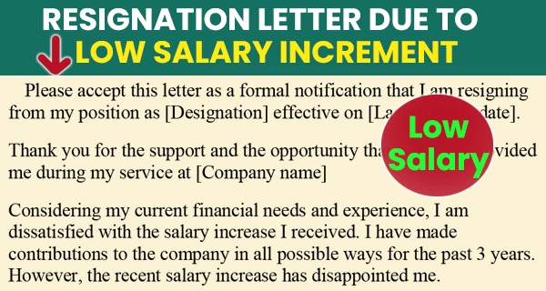 Resignation letter due to low salary increment