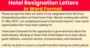 Hotel industry resignation letters in Word format