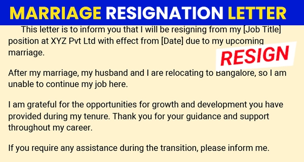 Resignation letter due to marriage and relocation in Word Format