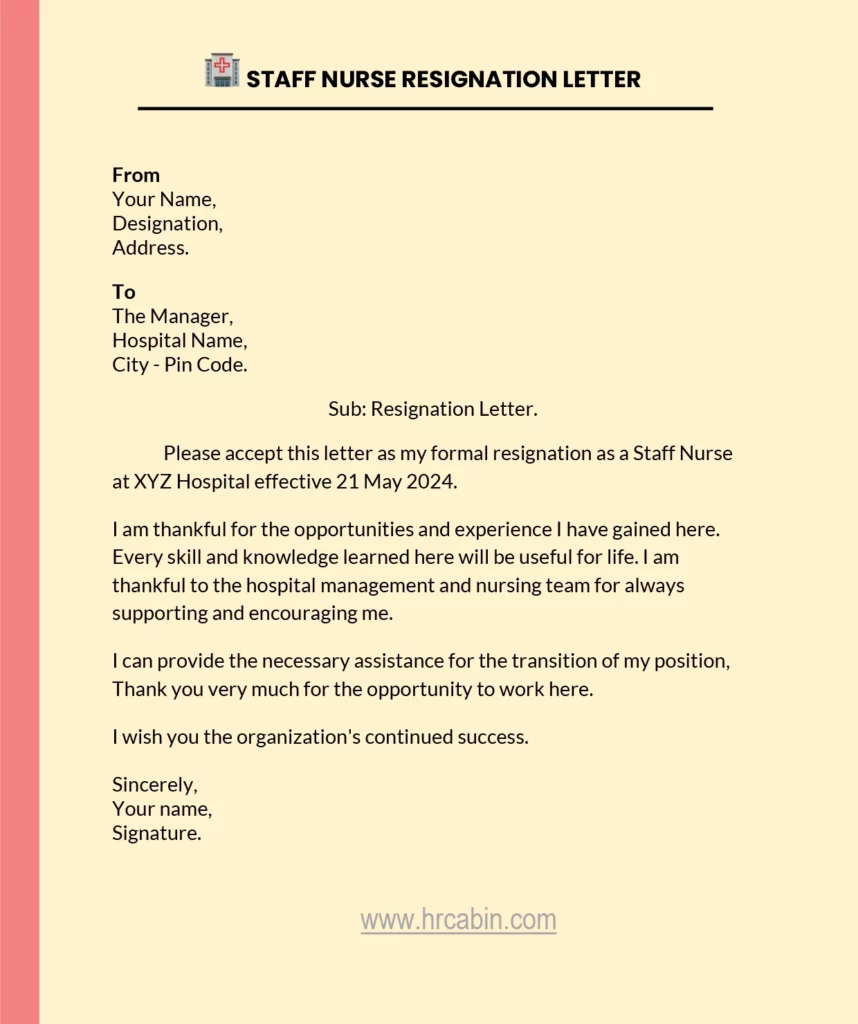 Staff nurse resignation letter in Word